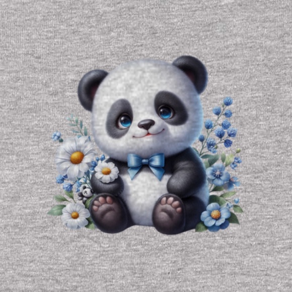 Infant Panda Blue Flower Baby Rib Bodysuit - Picture 2 of 6
